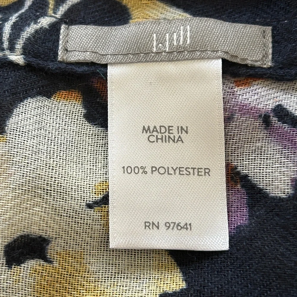 J.Jill Navy Floral Infinity Scarf Lightweight Sheer Fall Spring